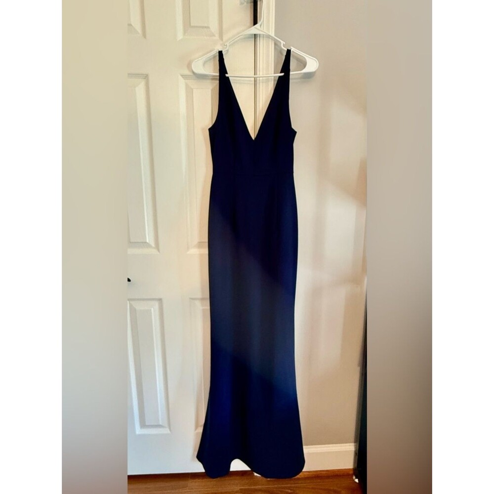 Lulus Melora Navy V-Neck Sleeveless Fit and Flare Evening Gown Women’s Size S - Picture 2 of 10
